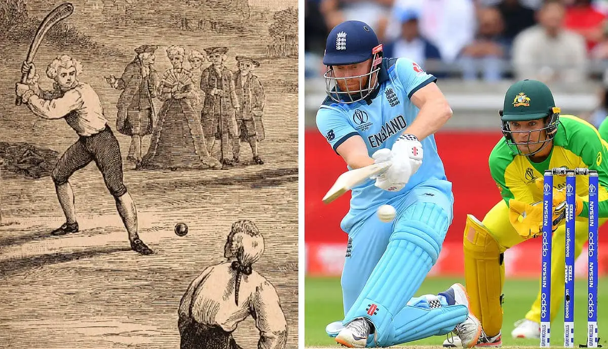 Evolution of cricket showcased through an informative image.