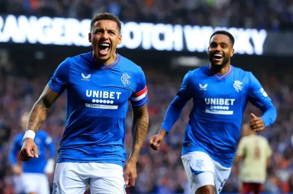 Team spirit shines as Rangers players compete on the pitch.