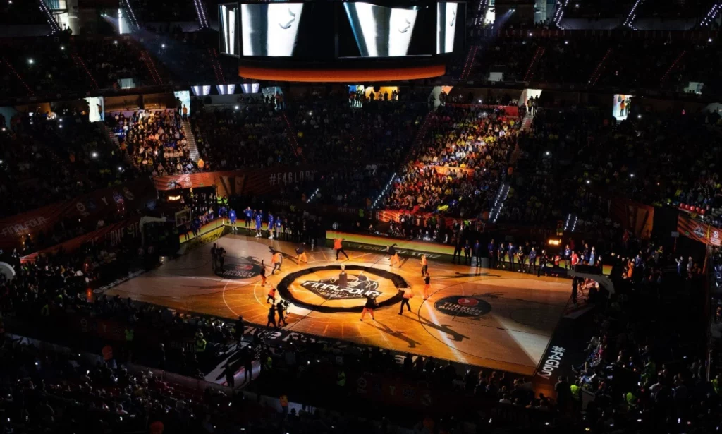 EuroLeague basketball event venue interior.