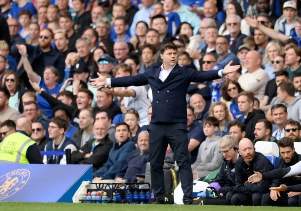 Mauricio Pochettino directing his team from the sidelines.