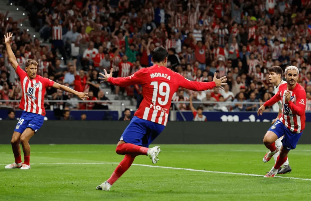 Alvaro Morata celebrating a goal for Atlético Madrid.