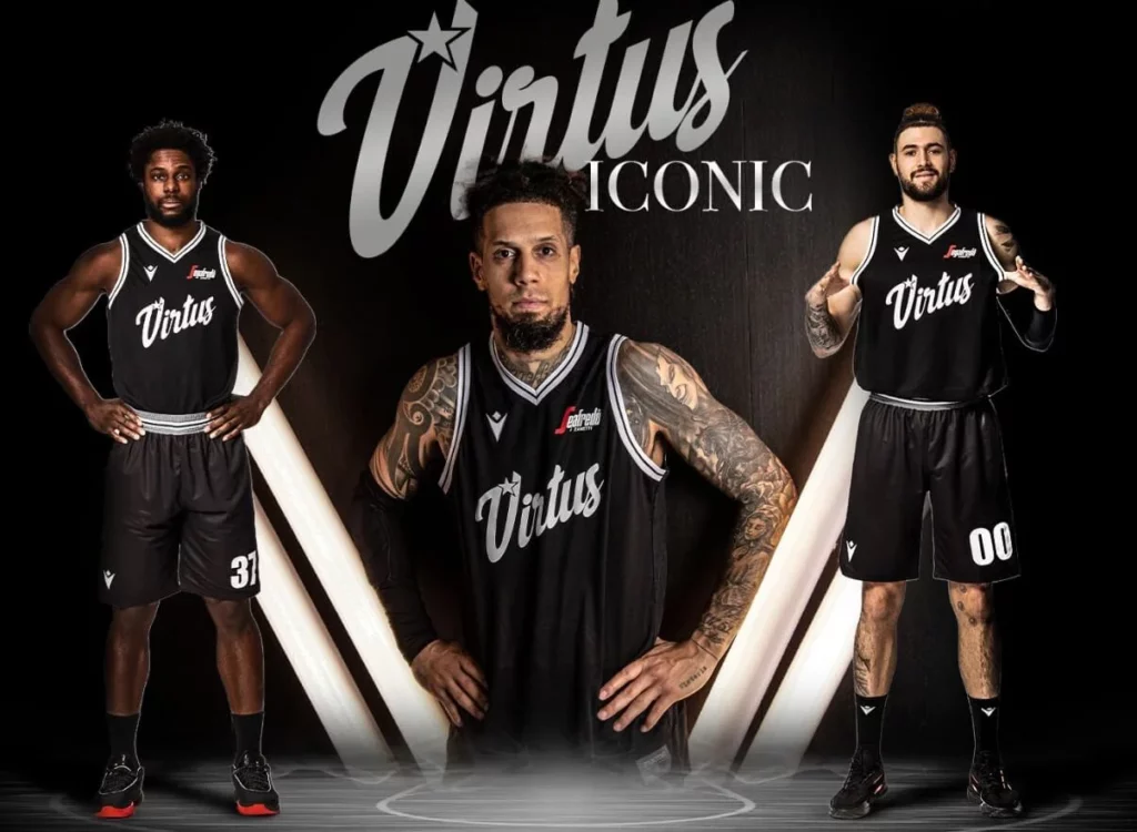Virtus Bologna players in action, promoting the new season.