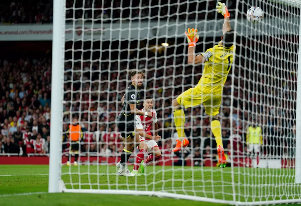 Arsenal’s Gabriel Jesus curls in a beautiful finish against Sevilla