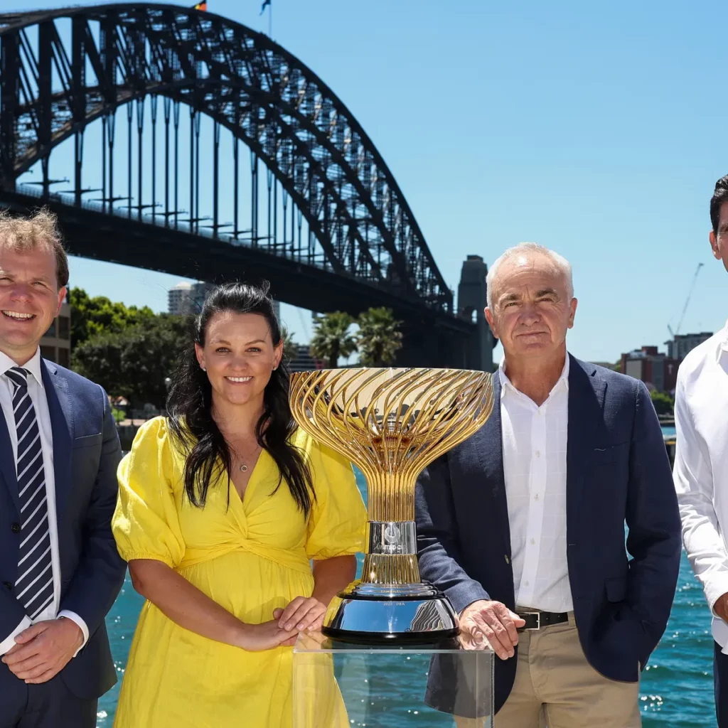 Tournament director Stephen Farrow with former tennis players