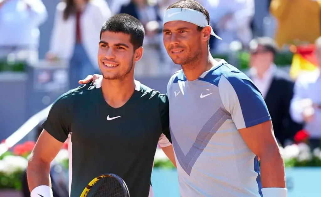 Rafa Nadal and Carlos Alcaraz together at a tennis event.
