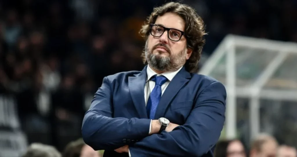 Basketball tactician Andrea Trinchieri lost in thoughts.