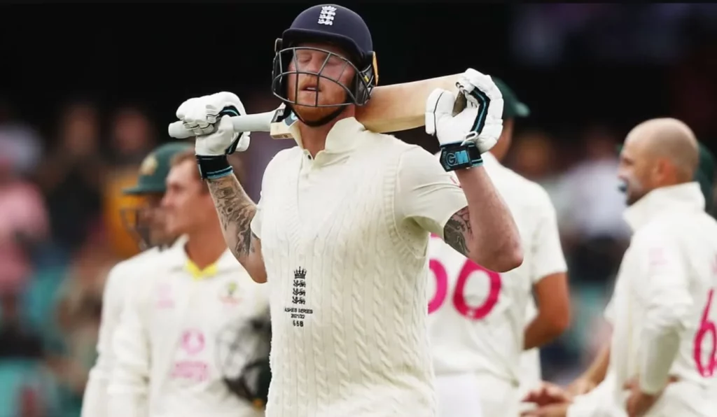 England cricket team's all-rounder, Ben Stokes, holding a cricket bat.