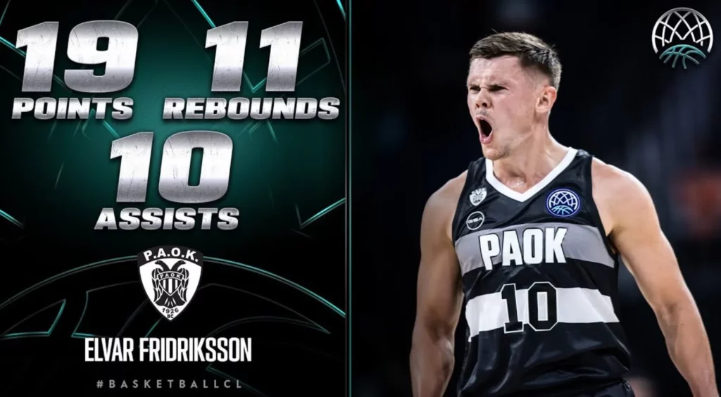 Elvar Mar Fridriksson's Historic Triple-Double Sparks PAOK's Resurgence in Basketball Champions League.