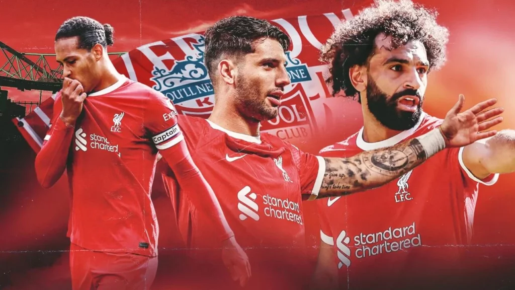Promo shot featuring the key players of Liverpool FC.