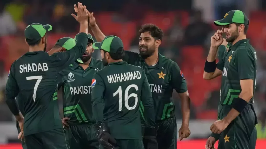 Jubilant Pakistani players after a match-winning moment.