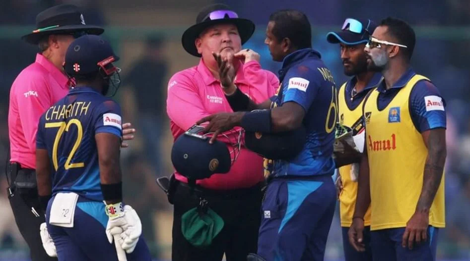 Angelo Mathews of Sri Lanka is the inaugural cricketer to be dismissed for 'timing out' in an international match.