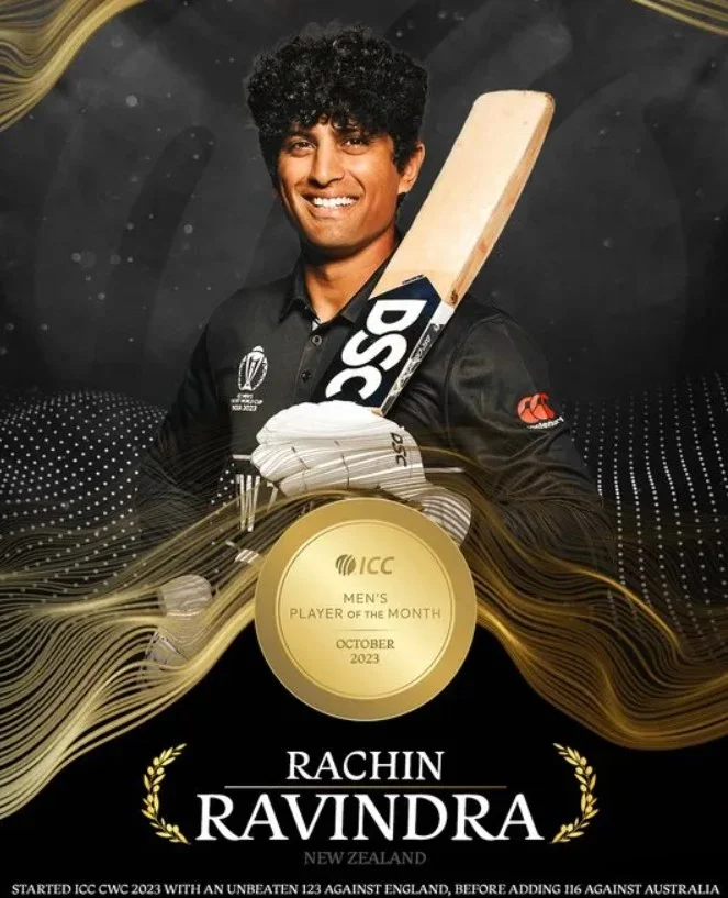 Rachin Ravindra's Remarkable Run Secures ICC Monthly Honor.