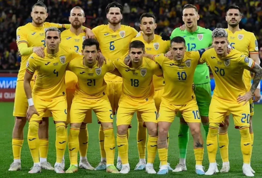 Romania's football squad in their official team kit.