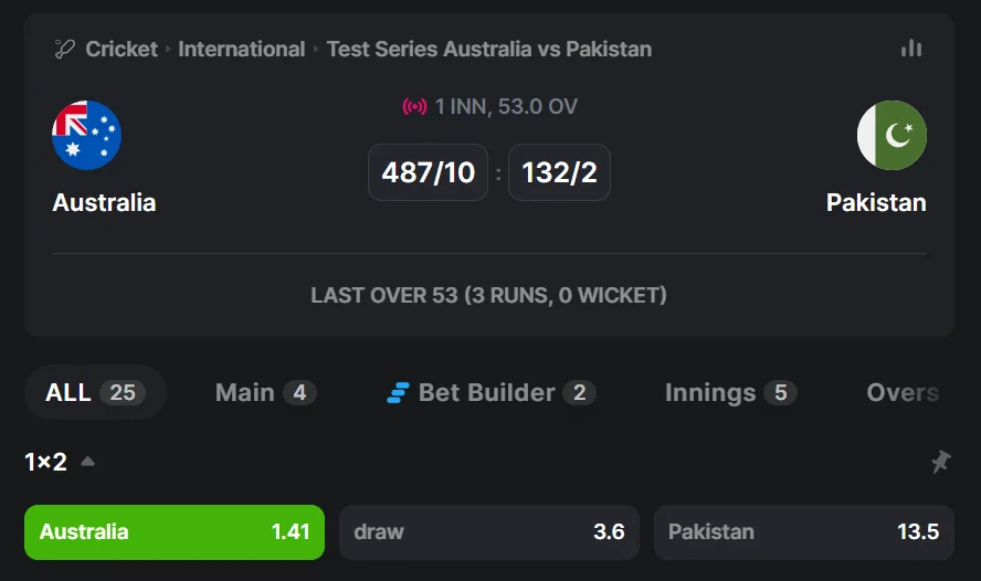 Example of In-Play Bet in Cricket