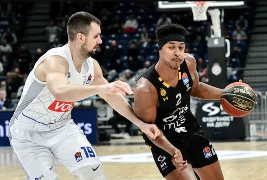 Intense moment from the Partizan vs Buducnost basketball game in the ABA League.