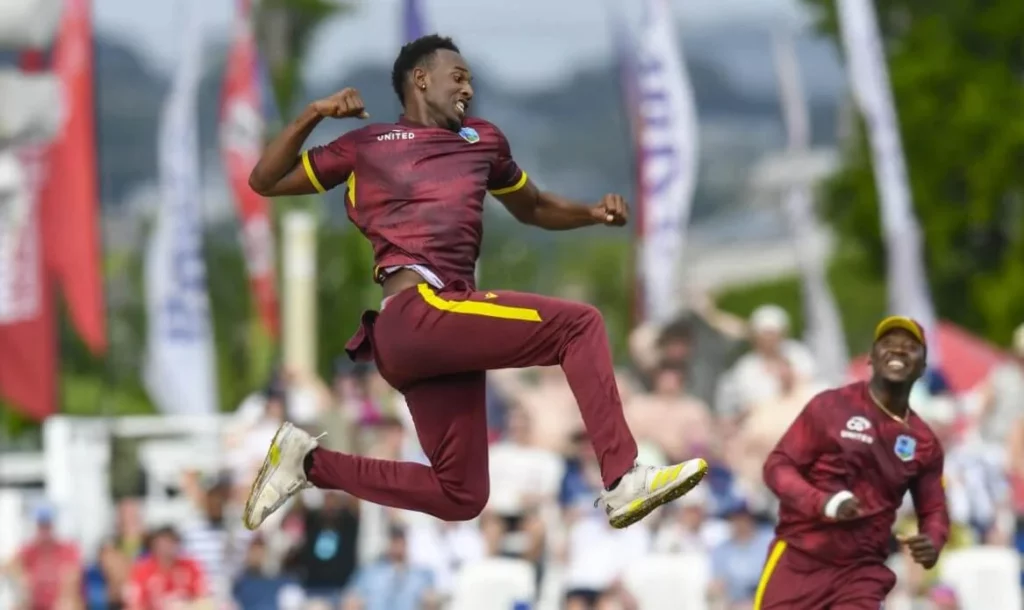 Exuberant West Indies cricket team in a moment of triumph.