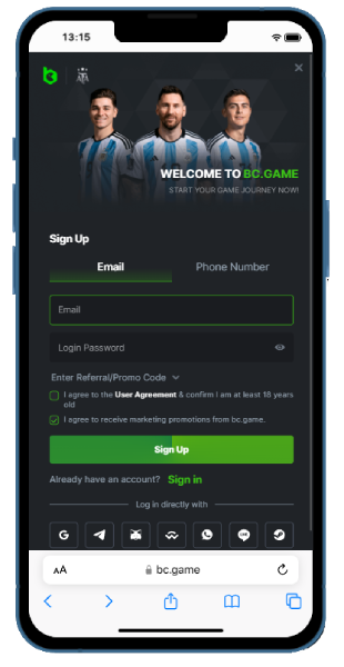 Sign Up in BC.Game