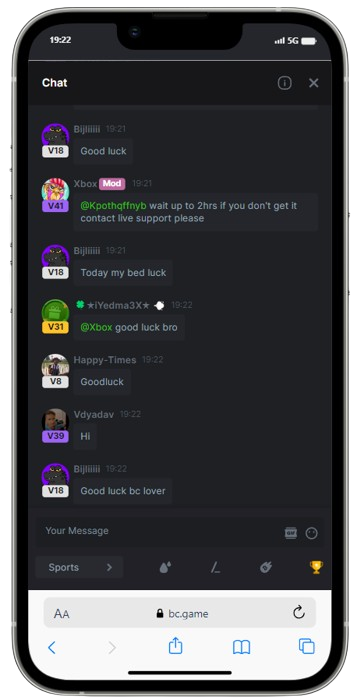 Example of BC.Game Chat