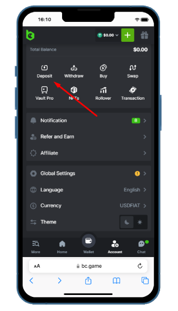 Deposit on BC.Game
