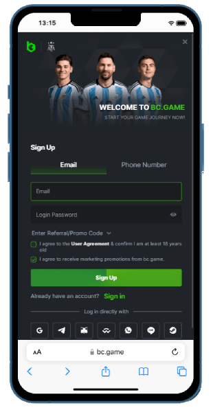 Registration on BC.Game