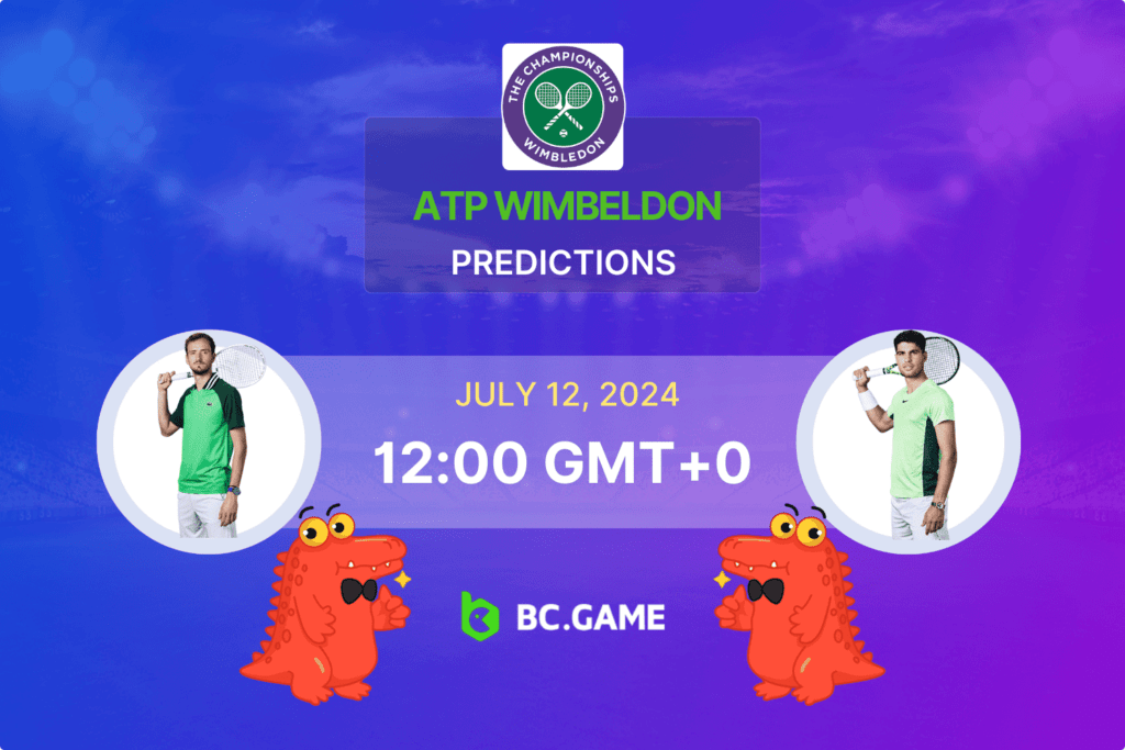 Prediction for the Medvedev D. vs Alcaraz C. game at Wimbledon 2024.