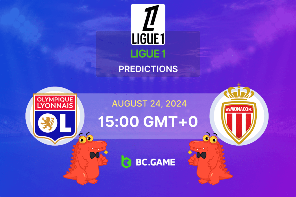 Match prediction for the Lyon vs Monaco game at Ligue 1 2024.