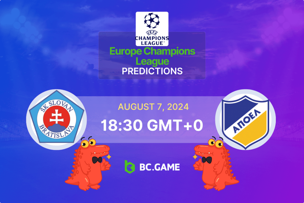 Match prediction for the Slovan Bratislava vs APOEL game at Champions League Qualification 2024.