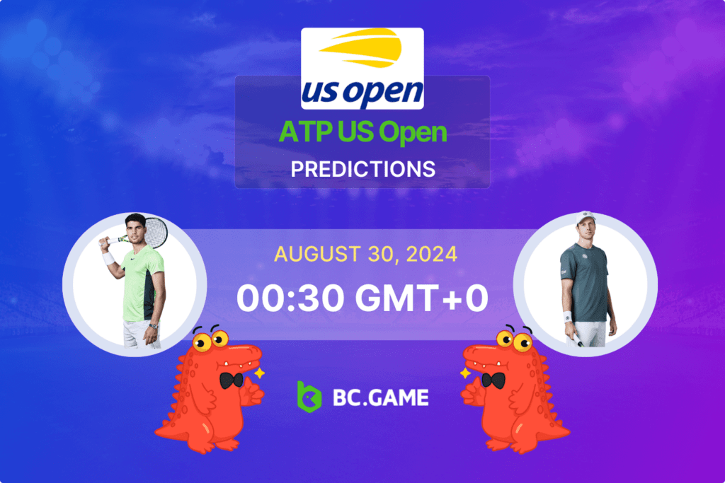 Match prediction for the Carlos Alcaraz vs Botic van de Zandschulp game at US Open 2024.