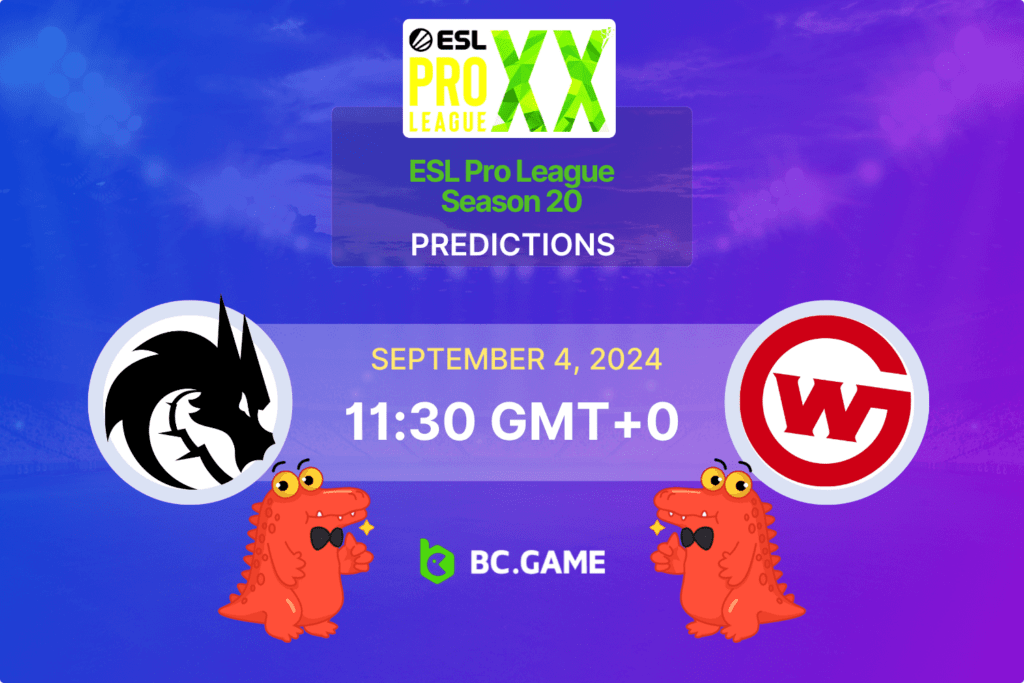 Match prediction for the Team Spirit vs Wildcard Gaming game at ESL Pro League Season 20.