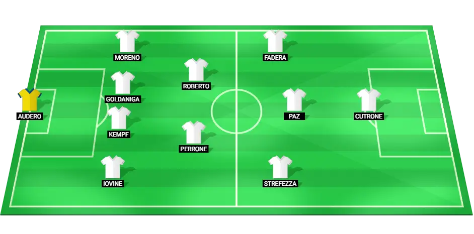 A graphic showing Como's expected starting lineup for the Serie A match versus Atalanta, highlighting the team's formation and key players.