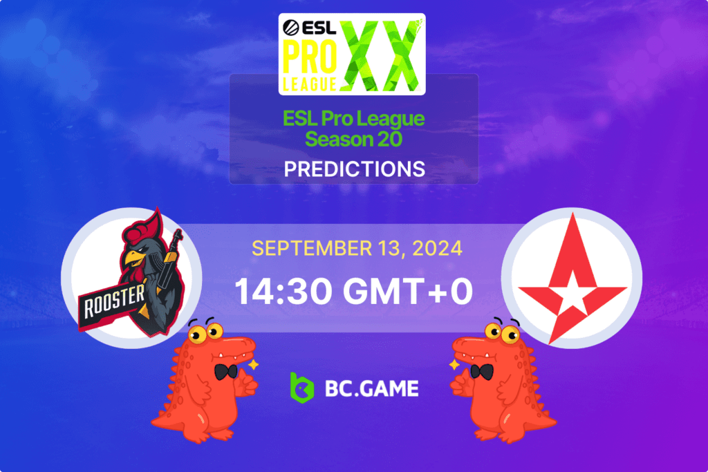 Match prediction for the Rooster vs Astralis game at ESL Pro League Season 20, 2024.