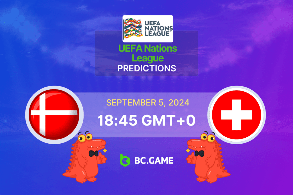 Match prediction for the Denmark vs Switzerland game at UEFA Nations League 2024.