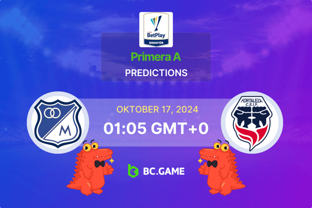 Match prediction for the Millonarios vs Fortaleza game at Primera A Clausura 2024.