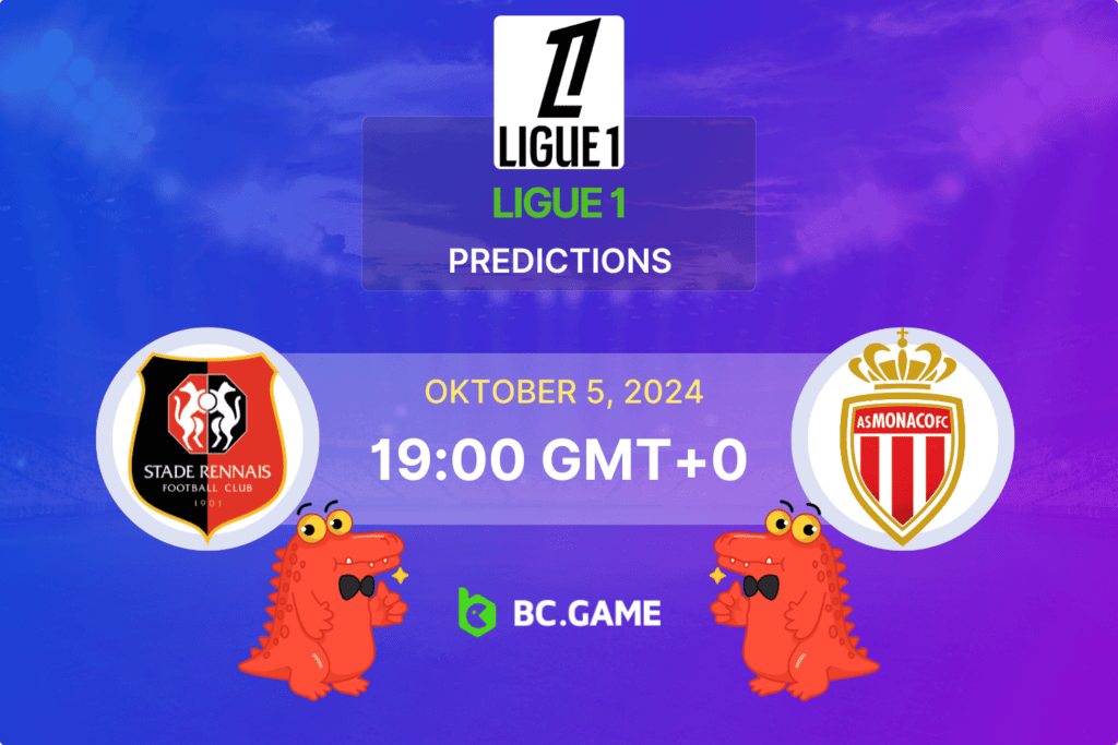 Match prediction for the Rennes vs Monaco game at Ligue 1 2024.