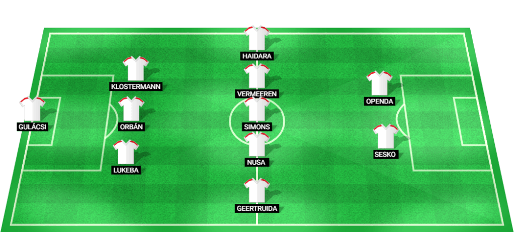 Provável escalação inicial do RB Leipzig na partida contra o Liverpool, pela Liga dos Campeões da UEFA de 2024.