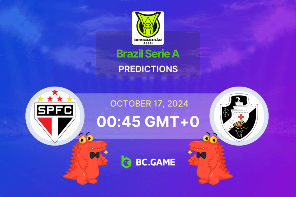 Match prediction for the Sao Paulo vs Vasco da Gama game in Brazil Serie A 2024.