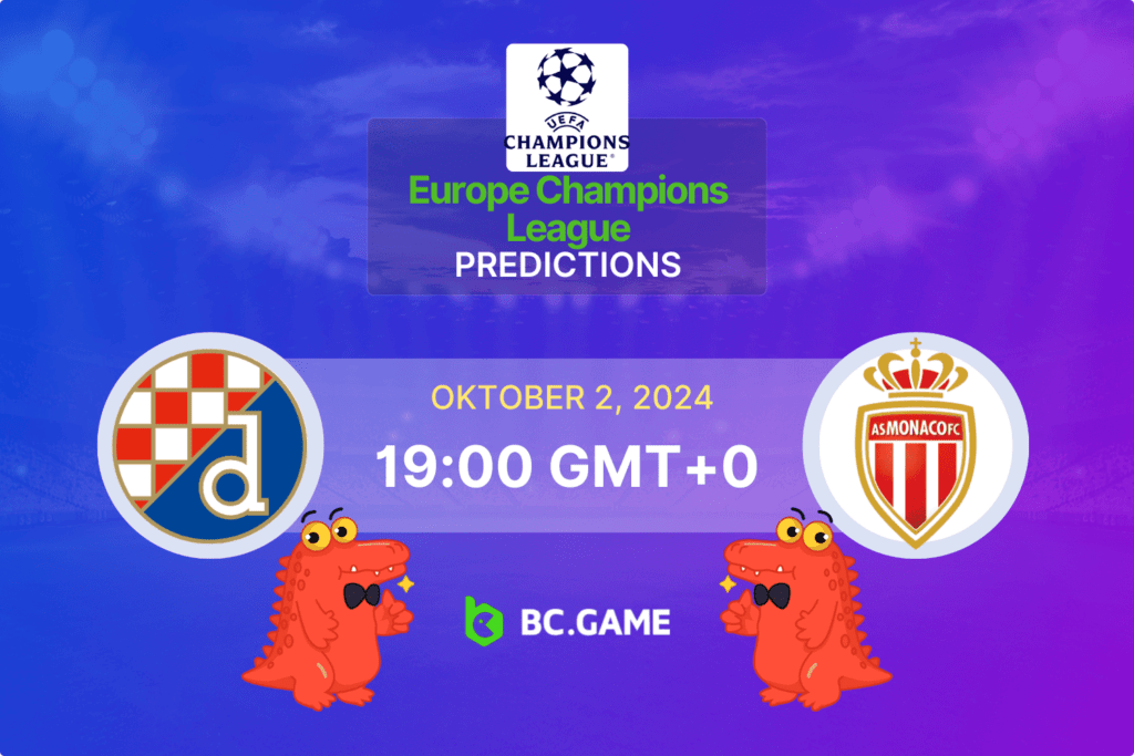 Match prediction for the Dinamo Zagreb vs Monaco game at UEFA Champions League 2024.