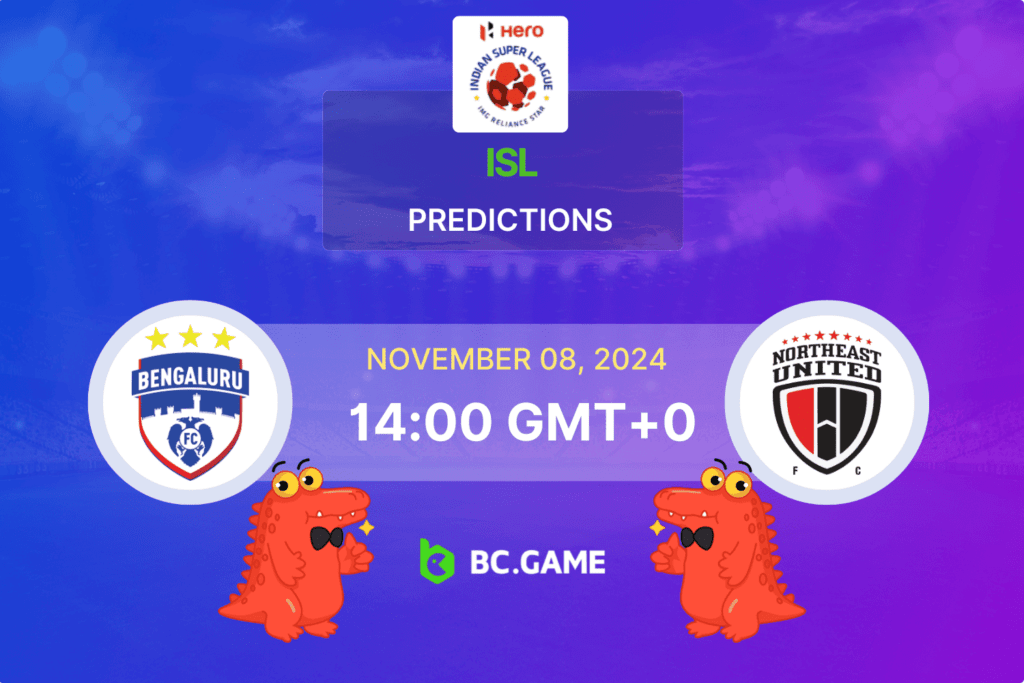 Match prediction for the Bengaluru FC vs North East United game at Indian Super League 2024.