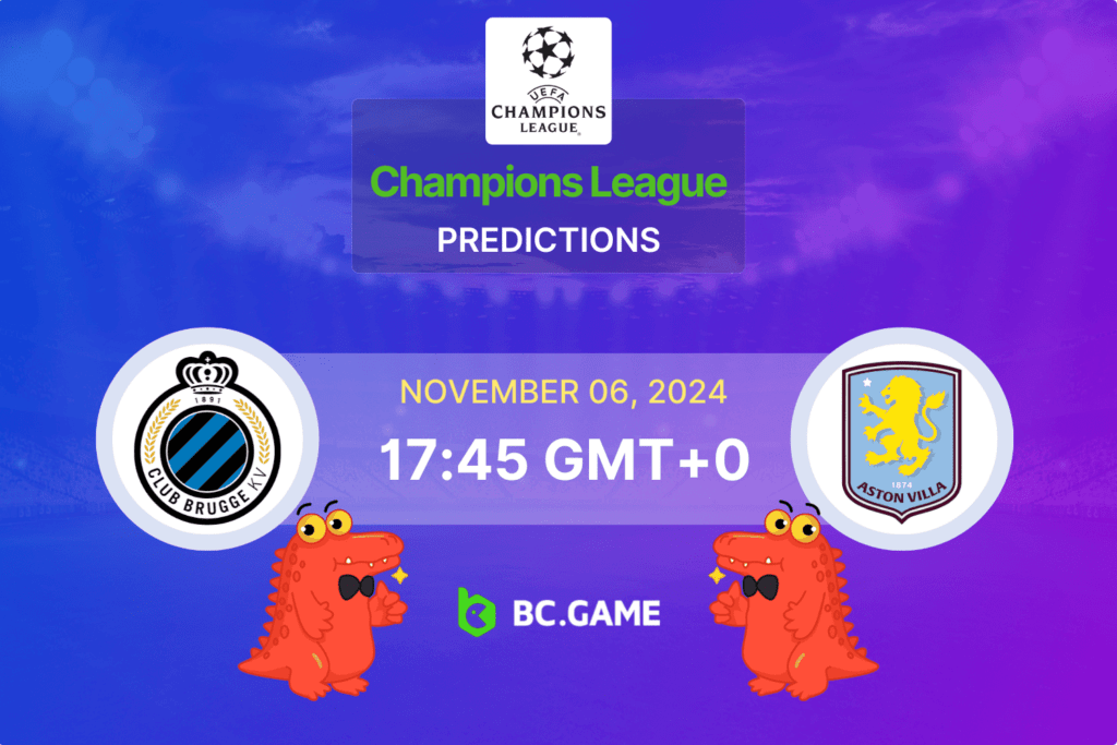 Match prediction for the Club Brugge KV vs Aston Villa game in the UEFA Champions League 2024.