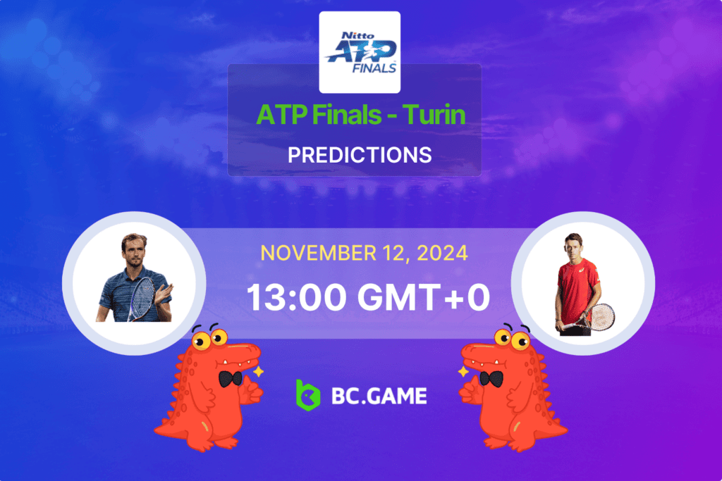 Match prediction for the Daniil Medvedev vs Alex De Minaur game at ATP Finals 2024.