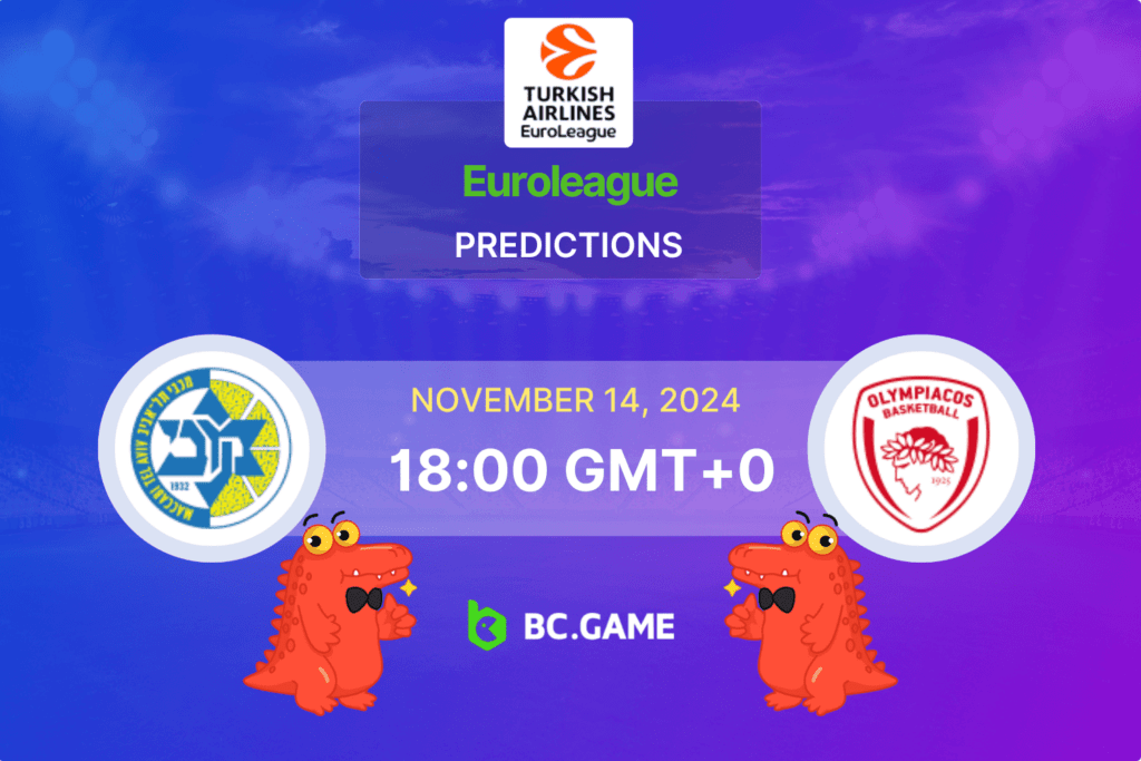 Match prediction for the Maccabi Tel Aviv vs Olympiacos game at Euroleague 2024.