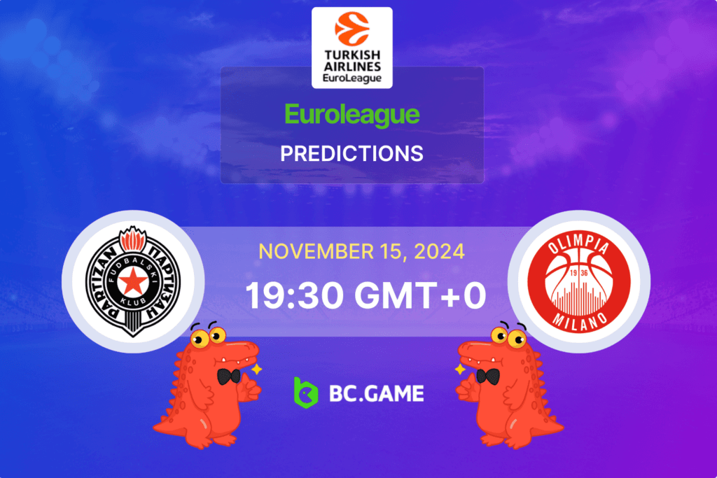 Match prediction for the Partizan vs Olimpia Milano game in EuroLeague 2024.