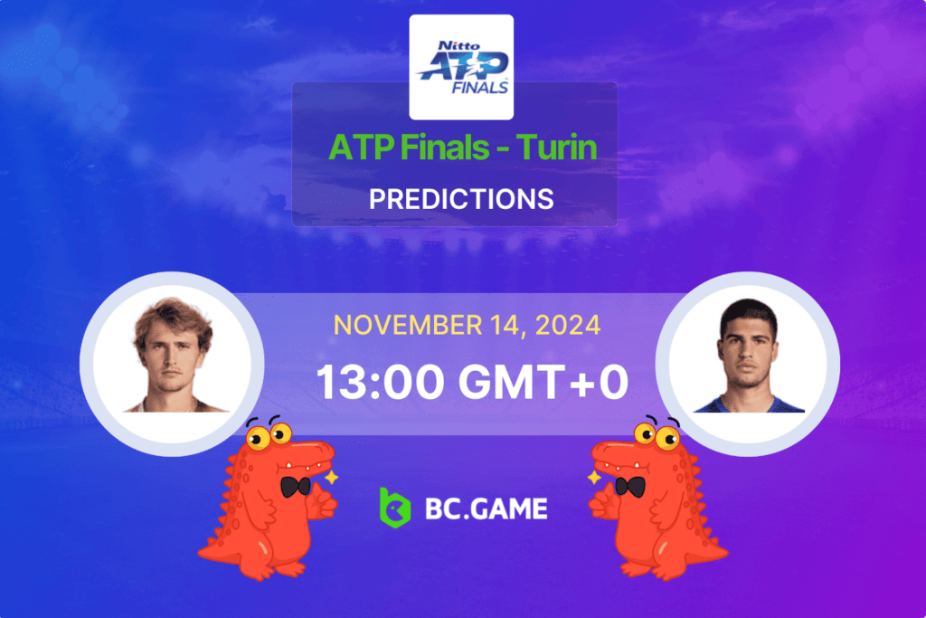 Match prediction for the Zverev vs Alcaraz game at ATP Finals Turin 2024.