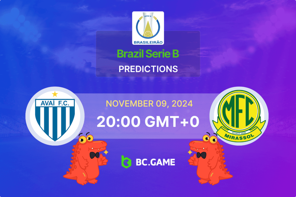 Match prediction for the Avai vs Mirassol game at Brazil Serie B 2024.