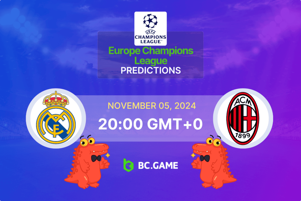 Match prediction for the Real Madrid vs AC Milan game at Champions League 2024.