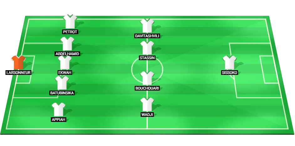 Saint-Etienne football team lineup for the match against Marseille, including key players and positions.