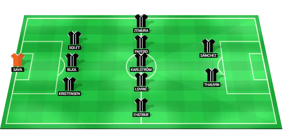 Projected starting lineup of Udinese for the Serie A match against Atalanta, highlighting player formations and positions.