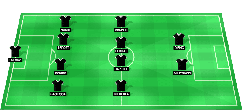 Predicted starting lineup for Angers in the Coupe de France 2025 quarter-final against Reims.