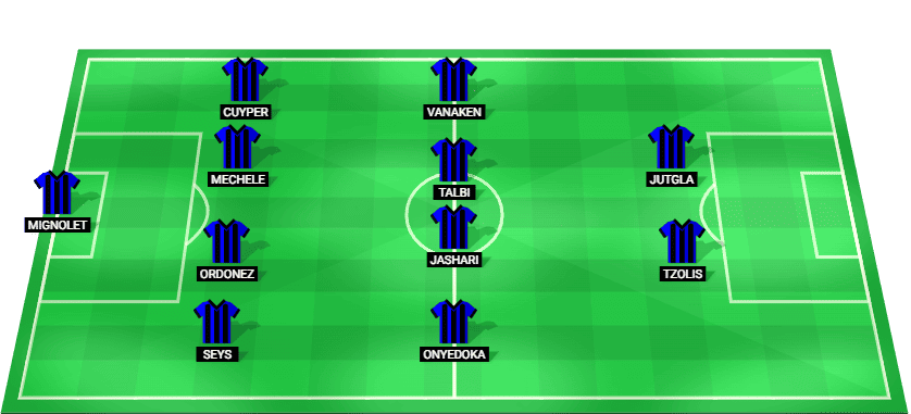 Starting lineup for Club Brugge KV in their Belgium Cup match against Genk on 05/02/2025.