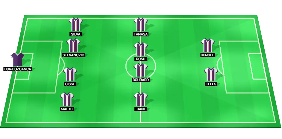 Starting 11 for Oţelul Galaţi in their match against Universitatea Craiova.